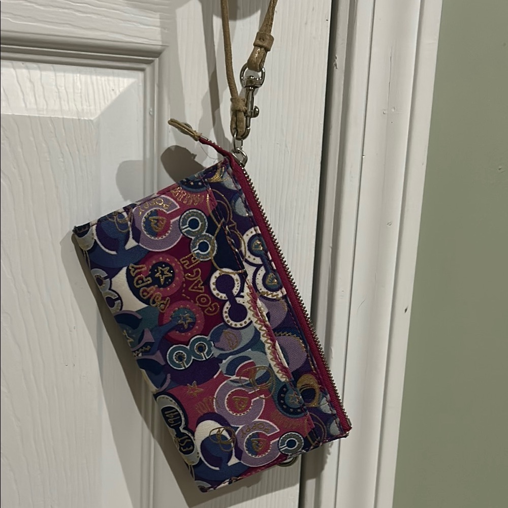 Coach Signature Purple and Pink Wristlet Clutch